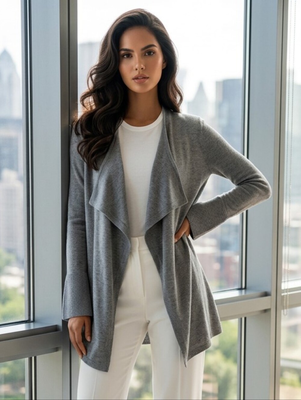 White House Black Market Gray Cashmere Blend Waterfall Cardigan S Bell Sleeve